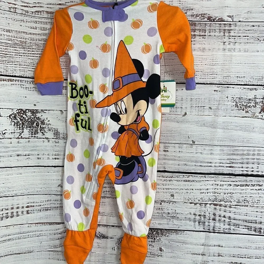 Disney Baby onesie sz 3/6 months Halloween Mickey Mouse jumpsuit sleeping PJ New